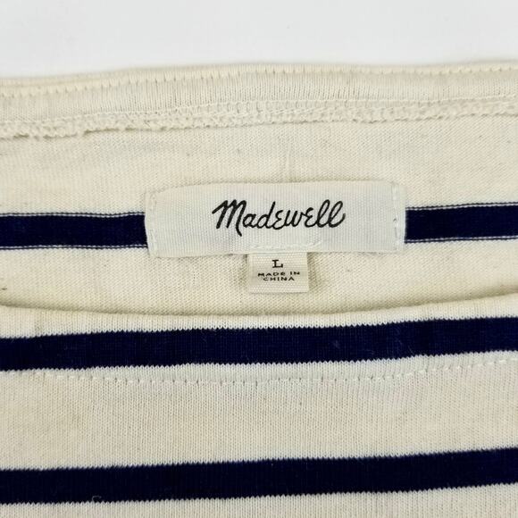 Madewell Striped Embroidered Staycation Crop Tee Size Large - Picture 11 of 12